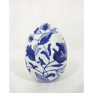 Vintage Andrea By Sadek Blue & White Chinoiserie Floral Porcelain Egg